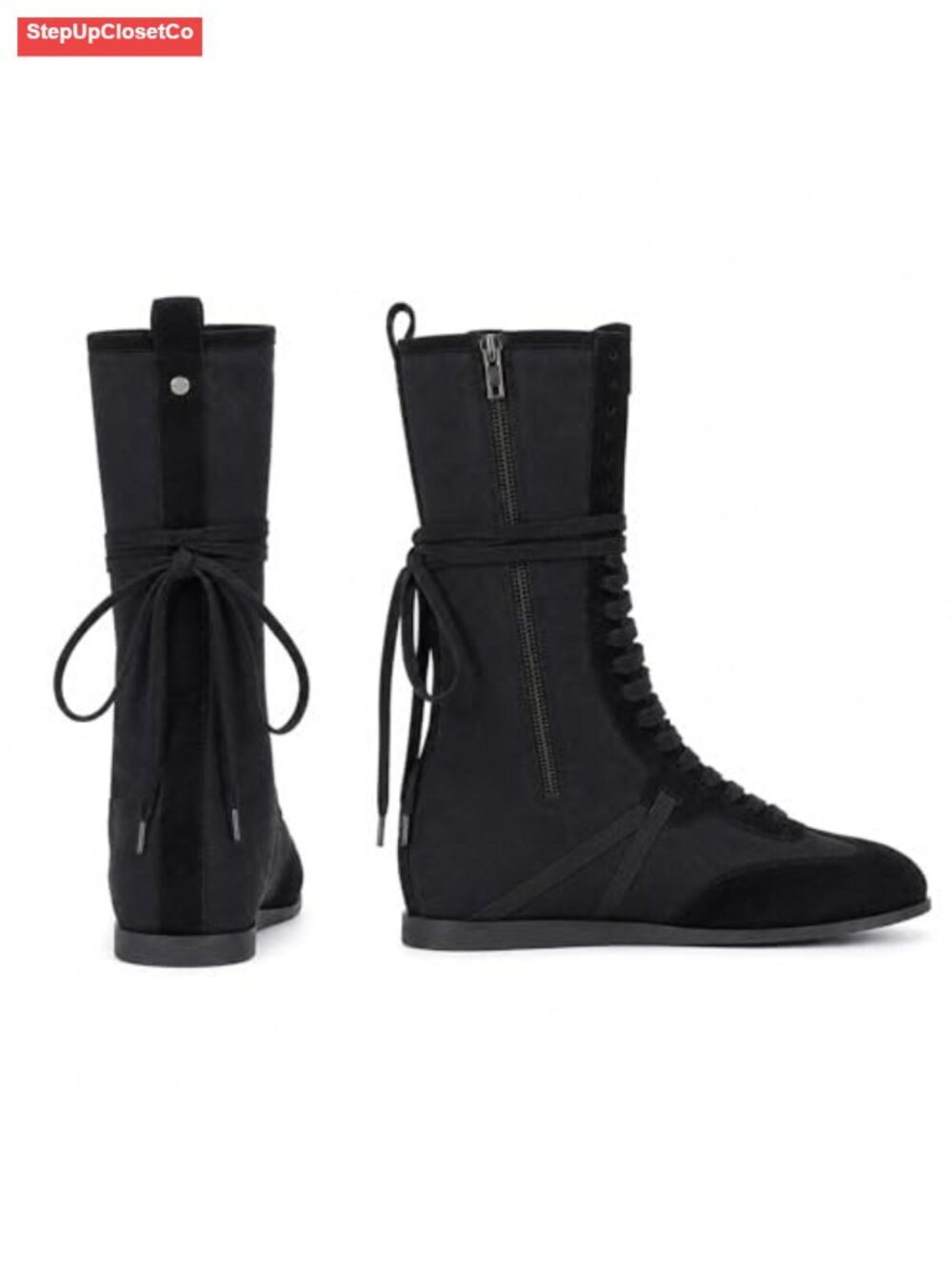 Womens Suede Lace Up High Top Sneakers Mid Calf Casual Streetwear Shoes